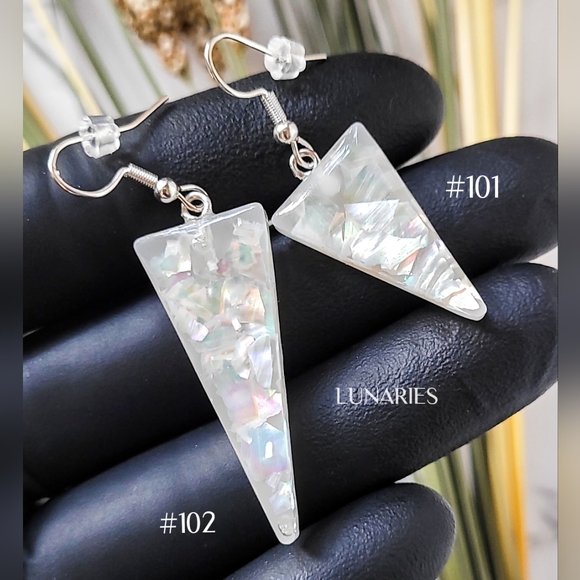 Abalone White-Pearl Resin Irridescent Earrings, Triangles, Hypoallergenic, #102 - Picture 11 of 12